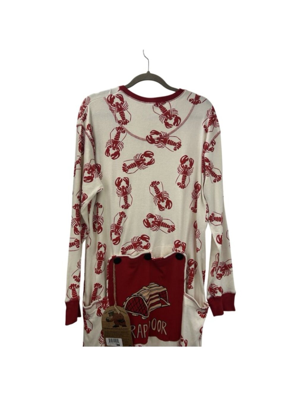 Lazy One Unisex Red White Trap Door Lobster Maine One Piece Pajamas Size Large - Picture 3 of 16